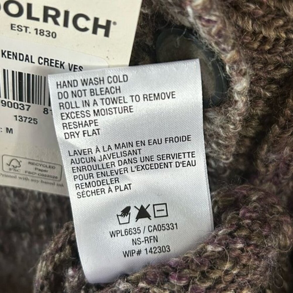 WOOLRICH Kendal Creek Sweater Vest Medium, Shale Button - Picture 11 of 15
